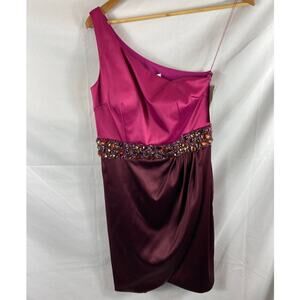 NWT Mignon Beaded One Shoulder Satin Cocktail Dress 4